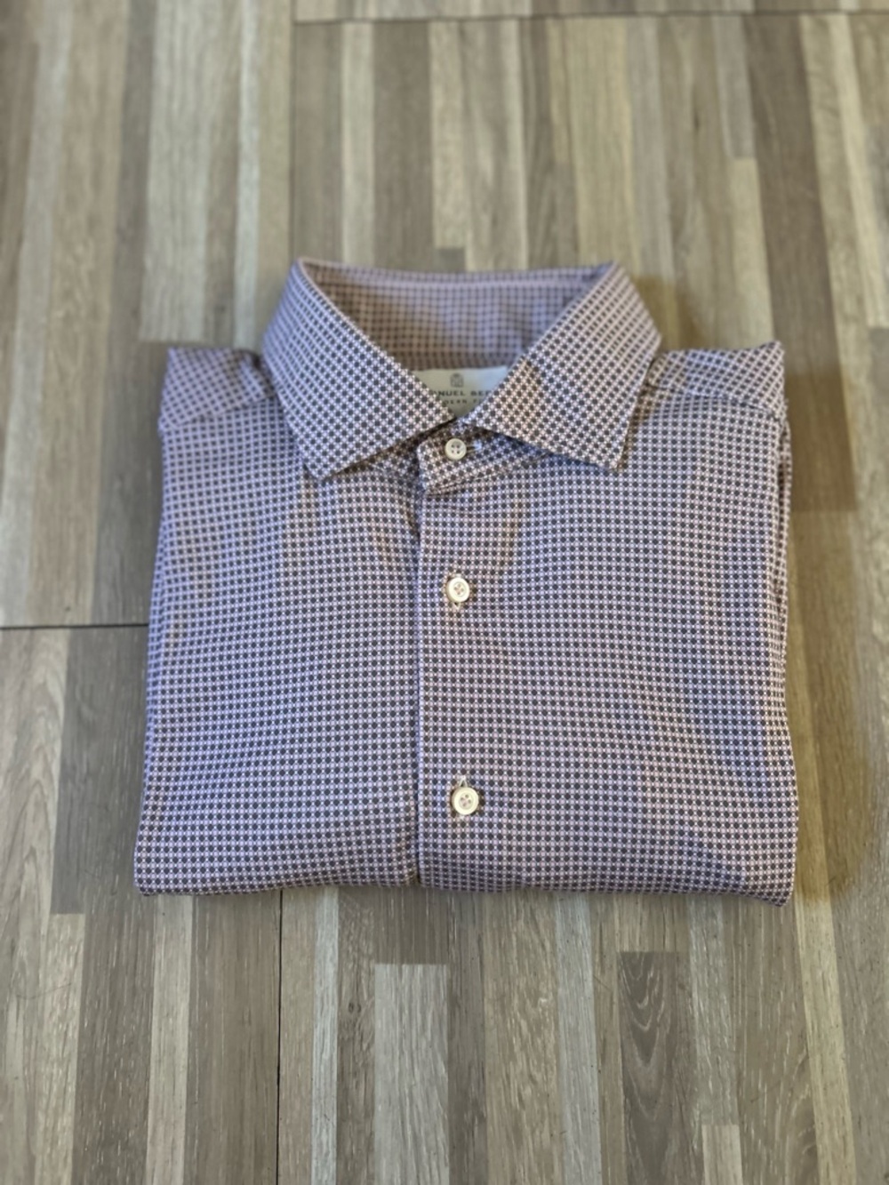 Men's Emanuel Berg Modern Fit 4 Flex Pink/Brown Button-Up Long Sleeve L 16.5 in.